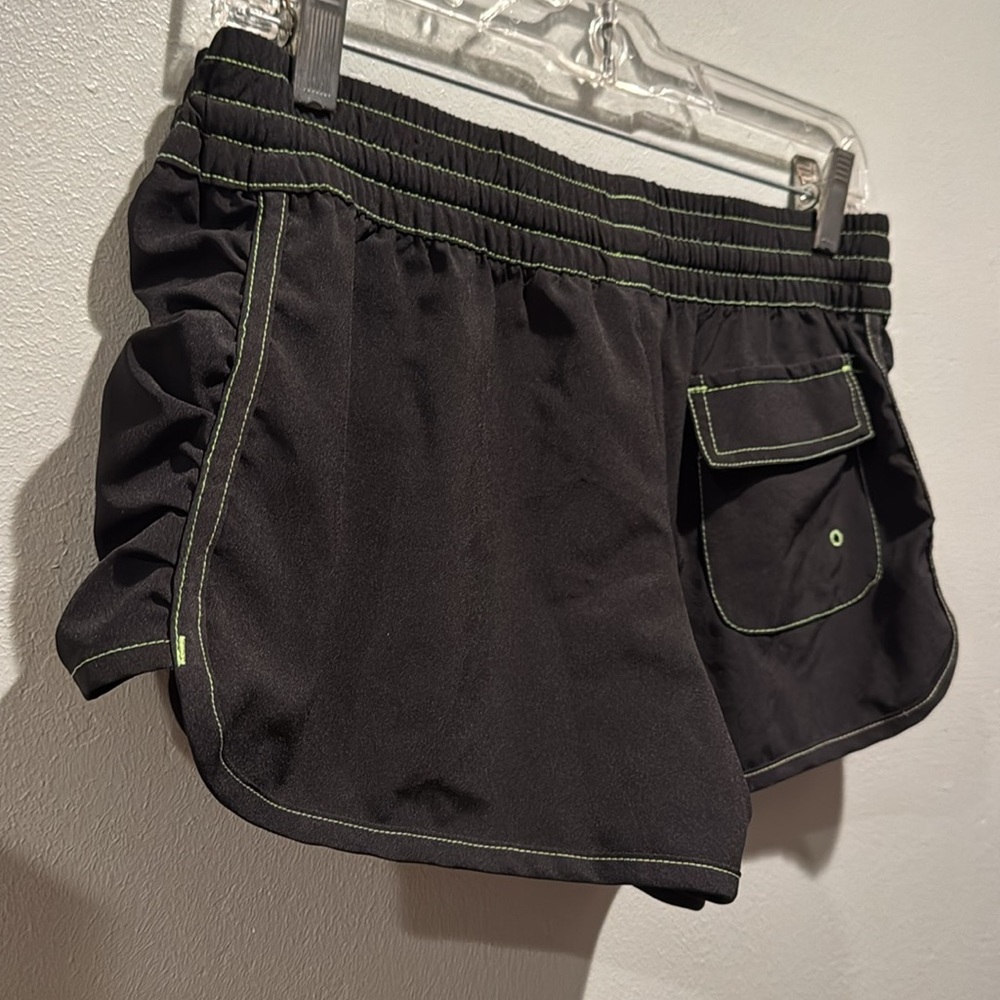 Raya Sun Black Swim Surf Athletic Shorts with Green Accents Velcro Back Pocket - Picture 7 of 8